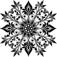 a black and white flower design with swirls vector