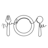 a drawing of a plate, fork and spoon vector