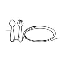 a drawing of a fork and spoon with a plate vector