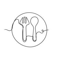 a line drawing of a fork and spoon vector