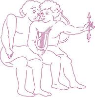 Gemini zodiac line drawing. Two cupids silhouette illustration vector
