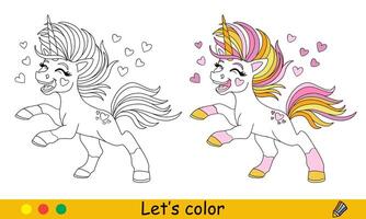 Cute rainbow unicorn coloring page illustration vector