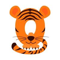 Cartoon number 0 like Tiger, figure Zero. Cartoon of number with a animal concept vector