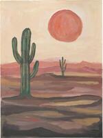 a painting of a desert scene with cactus trees vector