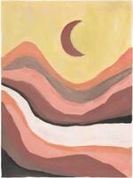 a painting of a mountain range with a crescent moon vector