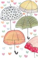 a drawing of umbrellas with hearts on them vector