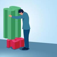 A man slides the number 80 and sees the number 20 below it. Illustration for the Pareto principle in business. vector
