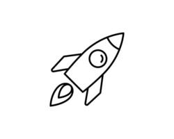 Simple line art rocket icon, perfect for websites, apps, and presentations needing a fast, innovative, or startup theme. Clean design, easily scalable for various uses. vector