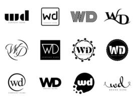 WD logo company template. Letter w and d logotype. Set different classic serif lettering and modern bold text with design elements. Initial font typography. vector