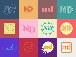 ND logo company template. Letter n and d logotype. Set different classic serif lettering and modern bold text with design elements. Initial font typography. vector