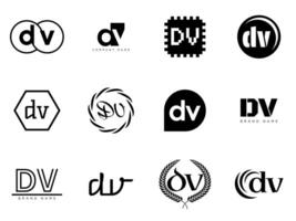 DV logo company template. Letter d and v logotype. Set different classic serif lettering and modern bold text with design elements. Initial font typography. vector