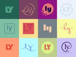 LY logo company template. Letter l and y logotype. Set different classic serif lettering and modern bold text with design elements. Initial font typography. vector