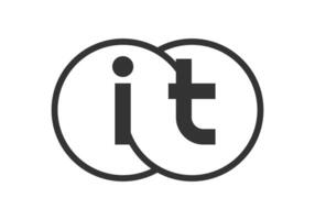 IT business company emblem with outline rounds and letters i t. Logo template of two merged circles for brand identity, logotype. Infinity symbol vector