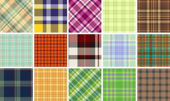 Vibrant collection of 18 diverse plaid patterns. Perfect for textile design, fashion, websites, and more Seamless textures in various colors and styles offer endless creative possibilities. vector