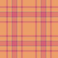 60s plaid tartan fabric, glamor texture check. Rich pattern background textile seamless in red and orange colors. vector