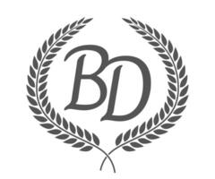 Initial letter B and D, BD monogram logo design with laurel wreath. Luxury calligraphy font. vector