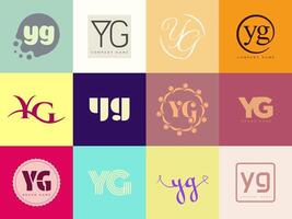 YG logo company template. Letter y and g logotype. Set different classic serif lettering and modern bold text with design elements. Initial font typography. vector