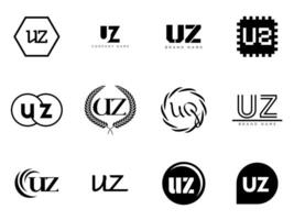 UZ logo company template. Letter u and z logotype. Set different classic serif lettering and modern bold text with design elements. Initial font typography. vector