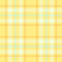 Checker fabric plaid pattern, 1970s check tartan . Old seamless background texture textile in light and yellow colors. vector