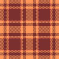 Retro textile plaid pattern, decorate tartan texture. Christmas card seamless fabric check background in red and orange colors. vector