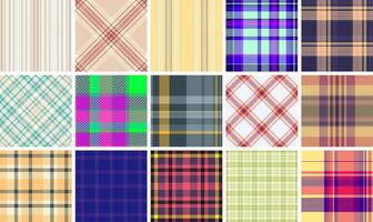 Vibrant collection of 16 seamless plaid and stripe patterns. Perfect for textile design, fashion, websites, and more. Offers a range of colors and styles, from classic to bold. vector