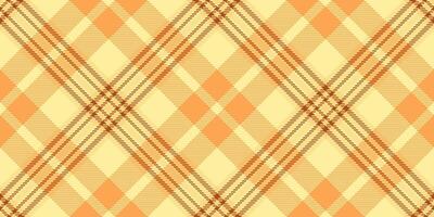 Satin background seamless texture, front tartan plaid fabric. Tissue check pattern textile in orange and yellow colors. vector