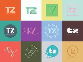 TZ logo company template. Letter t and z logotype. Set different classic serif lettering and modern bold text with design elements. Initial font typography. vector