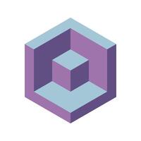 Stunning isometric illustration of nested cubes in soft purple and blue hues. Perfect for minimalist designs, tech presentations, or as a modern geometric background. vector