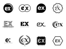 EX logo company template. Letter e and x logotype. Set different classic serif lettering and modern bold text with design elements. Initial font typography. vector