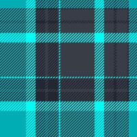 Bandana background check plaid, stroke fabric texture seamless. Length tartan pattern textile in dark and cyan colors. vector