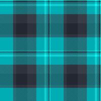 Overlayed texture plaid background, linen textile fabric . Front tartan seamless check pattern in dark and cyan colors. vector