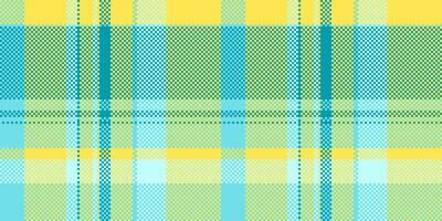 Festival texture seamless textile, everyday check background fabric. Mixed pattern plaid tartan in cyan and yellow colors. vector