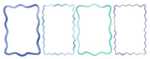 Rectangular frame with scalloped edges. Set of drawing wavy elegant outline frame in watercolor style vector