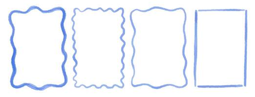 Rectangular frame with scalloped edges. Set of drawing wavy elegant outline frame vector