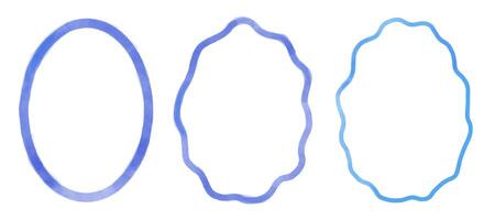 Set of outline scallop frame border in watercolour style. Retro frame with wavy border. Brush hand drawn oval vector