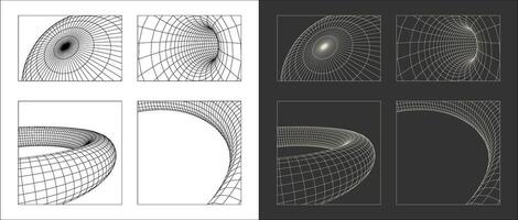 graphic asset in a retro futuristic style, featuring wireframe elements in various forms and modern shapes, ideal for design templates, posters, banners, clothing, stickers, and other vector