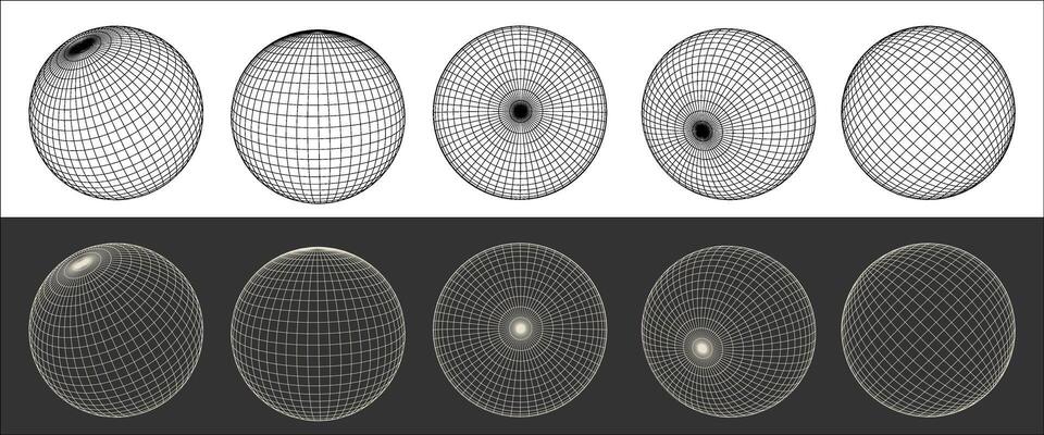 sphere graphic asset in a retro futuristic style, featuring wireframe elements in various forms and bold modern shapes, ideal for design templates, posters, banners, clothing, stickers, and other