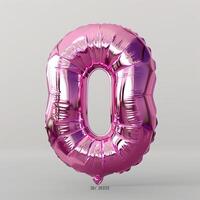 A shiny, metallic pink number zero 0 balloon stands out against a isolated white background photo