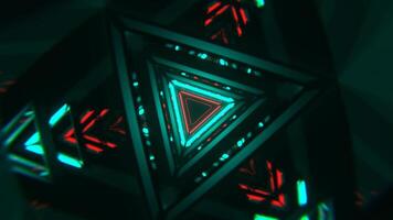 Turquoise and Red Neon Strobe Geometric Triangle Tunnel Background VJ Loop I 4K video
