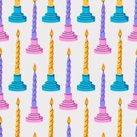 Scented candles seamless pattern. Trendy colorful print with candles in different shapes. Flat illustartion. vector