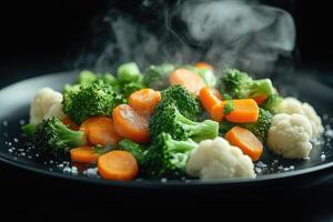 Steaming hot mixed vegetables of broccoli, cauliflower photo