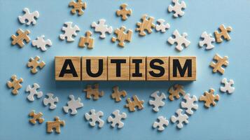Autism awareness puzzle pieces showing neurodiversity and acceptance support photo