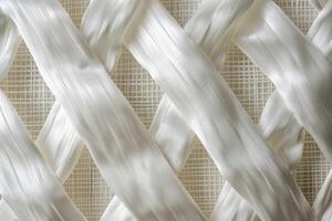 Intertwined white ribbons creating elegant visual texture on light background photo