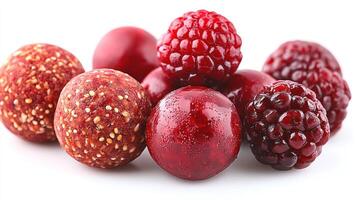 An array of luscious red berries and spherical candies delighting the senses photo