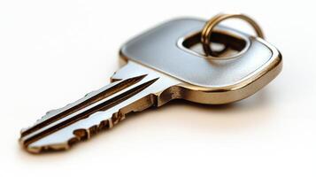 A metallic key glimmers softly, resting in an inviting, bright setting photo