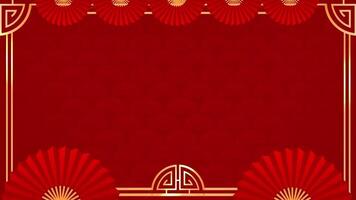 Chinese style red color background with fan and gold frame background.Chinese style abstract background video