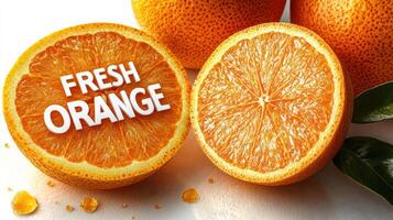 Juicy oranges are sliced in half, showcasing vibrant orange flesh and succulent texture photo
