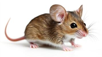 The small mouse peeks around, showcasing its delicate features and vibrant fur photo