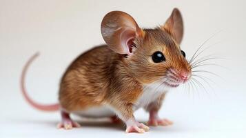 A small mouse stands inquisitively, exploring its environment with curiosity photo