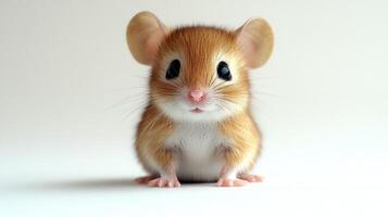 A delightful little mouse looks curiously with big bright eyes and rounded ears photo